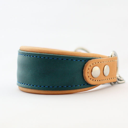 Italian leather half choke collar (cerulean blue)